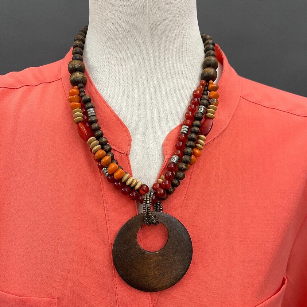 Wooden Plastic Beads Beaded Brown Red Orange‎ Beige Women's Fashion Necklace
